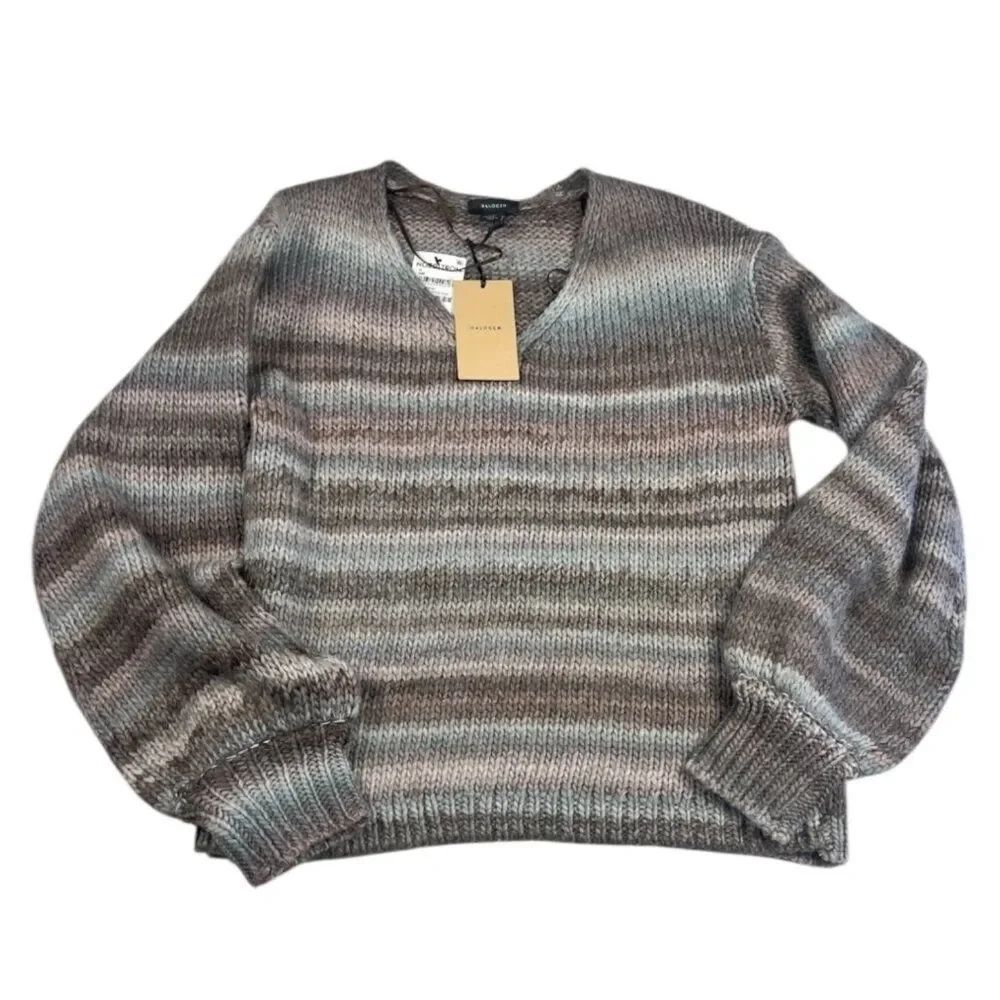 Halogen V-Neck Sweater Chunky Knit Striped Warm V-Neck Layering Pullover S NEW